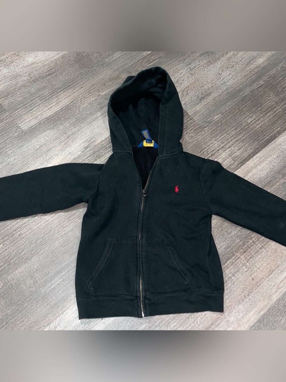 7 Boy’s Ralph Lauren Polo Black Cotton Zip Hoodie Red Logo